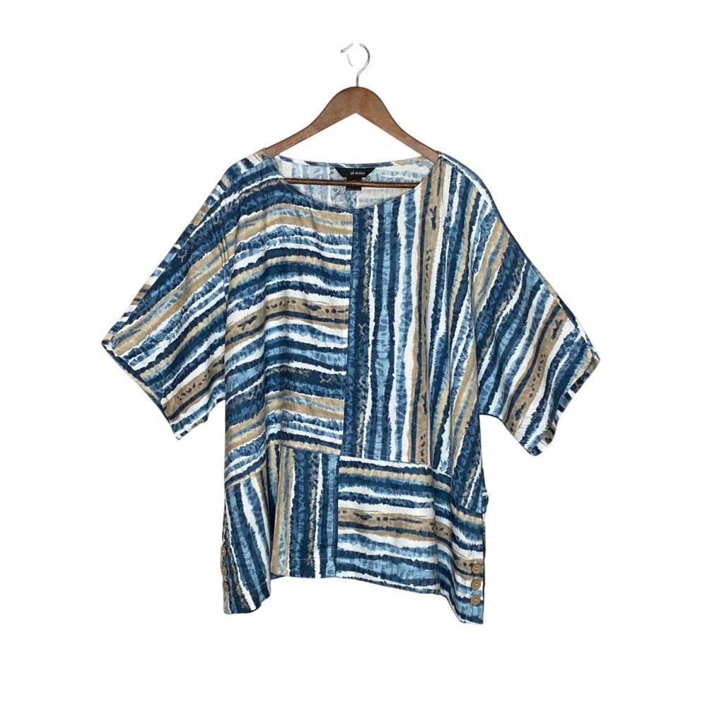 Ali Miles Womens Abstract Stripe Top Size 2X Artsy Lagenlook Coastal Travel NWT